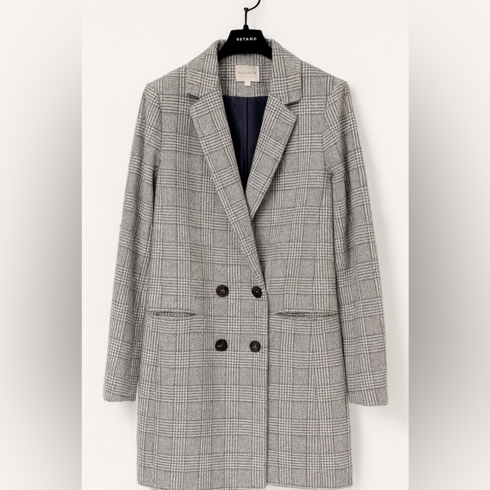 Sezane Gray Plaid Double-Breasted coat prince of wales check